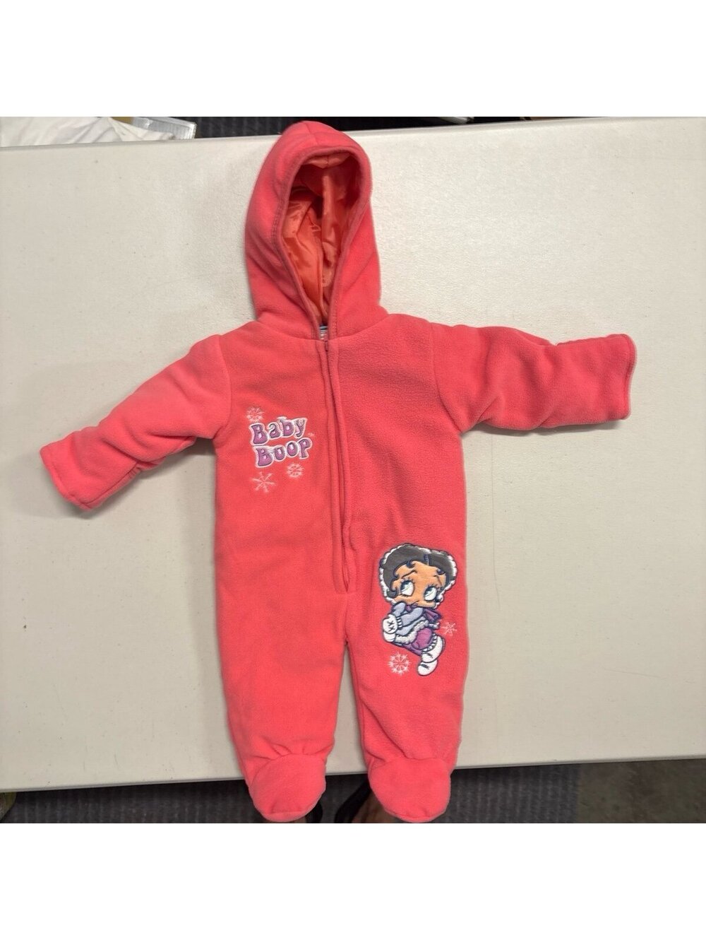 Vintage Baby Boop Betty Boop Pink Fleece Hooded Snowsuit Pram NWT Girls 3/6M